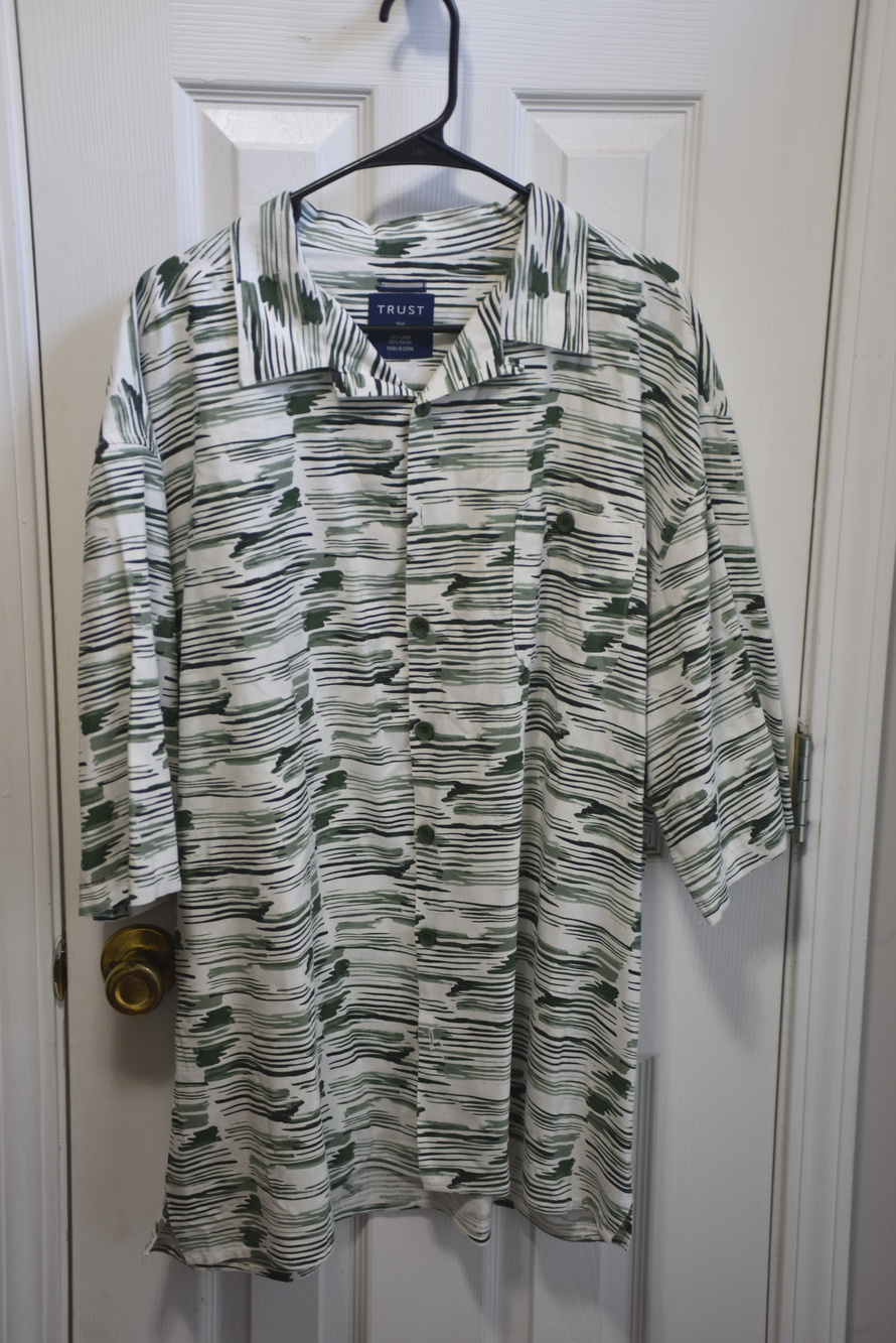 Trust 3XL Linen Rayon Button Front Shirt Green White Abstract Print LSC097